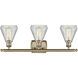 Ballston Conesus 3 Light 26 inch Antique Brass Bath Vanity Light Wall Light in Incandescent, Clear Crackle Glass, Ballston