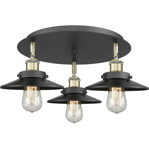 Ballston Urban 3 Light 19.75 inch Black Antique Brass Flush Mount Ceiling Light in Matte Black