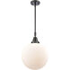 Beacon 1 Light 12 inch Matte Black Mini Pendant Ceiling Light in Matte White Glass