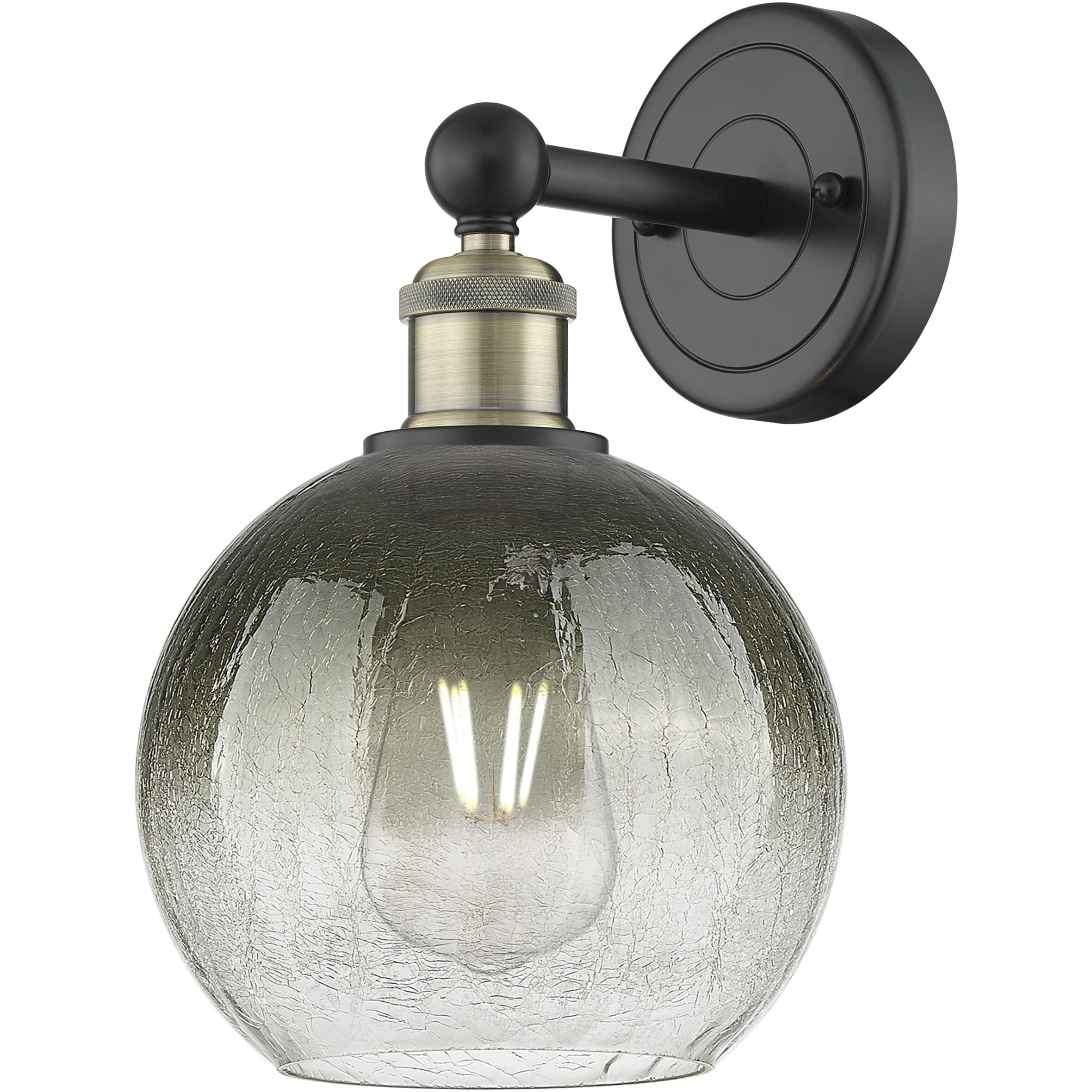 Edison Brookhaven Globe Armed Sconce Wall Light in Black Antique Brass, Slate Glass