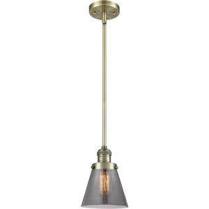 Franklin Restoration Small Cone LED 6 inch Antique Brass Mini Pendant Ceiling Light in Plated Smoke Glass, Franklin Restoration