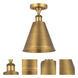 Ballston Cone 1 Light 8 inch Brushed Brass Semi-Flush Mount Ceiling Light