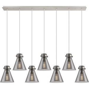 Newton Cone 7 Light 51.75 inch Polished Nickel Linear Pendant Ceiling Light in Light Smoke Glass