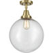 Beacon 1 Light 12 inch Antique Brass Flush Mount Ceiling Light in Seedy Glass