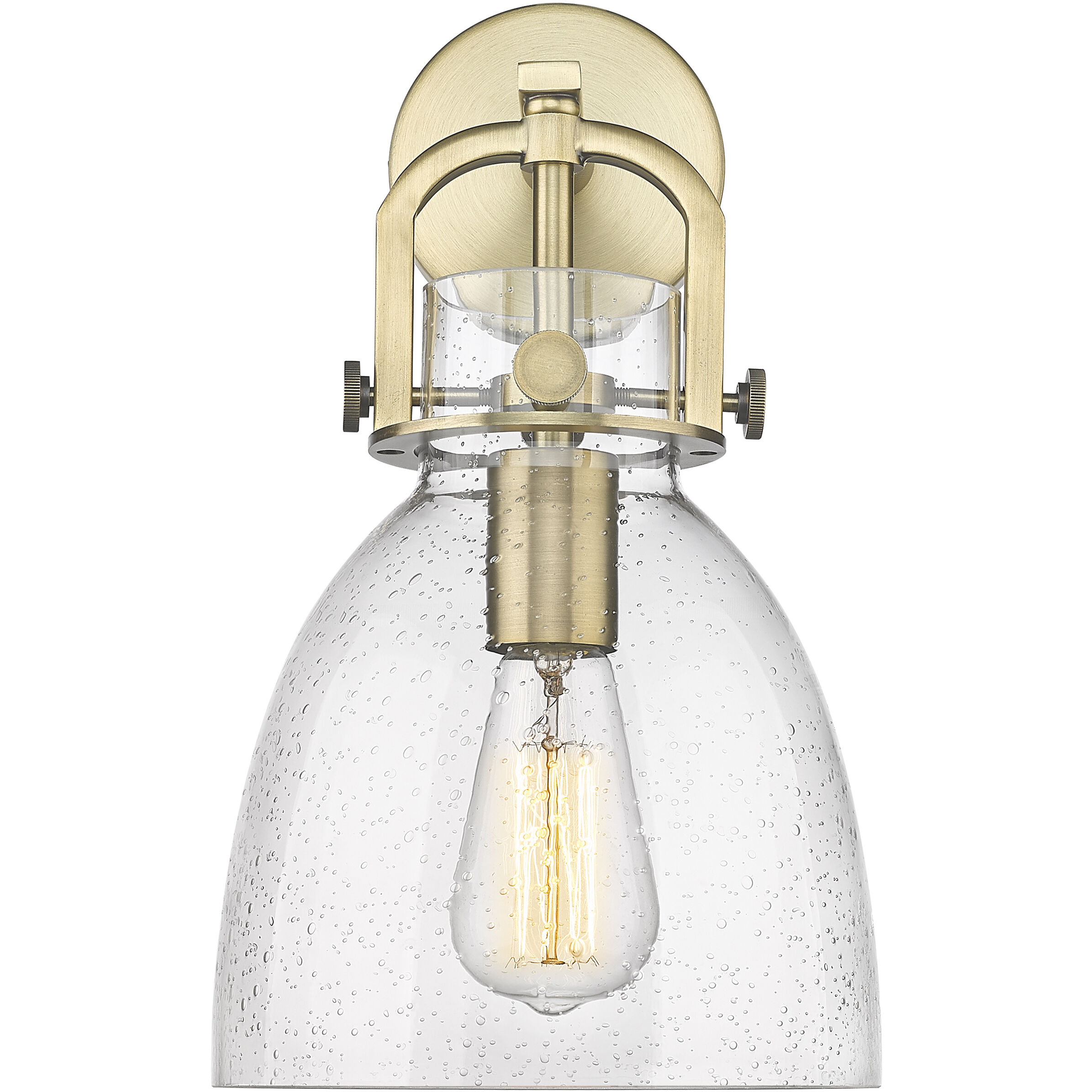 Downtown Urban Newton Bell Armed Sconce Wall Light in Brushed Brass, Seedy