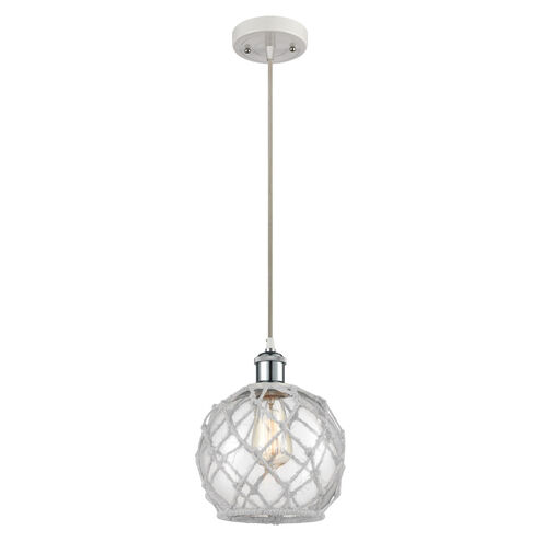 Ballston Farmhouse Rope LED 8 inch White and Polished Chrome Mini Pendant Ceiling Light in Clear Glass with White Rope, Ballston