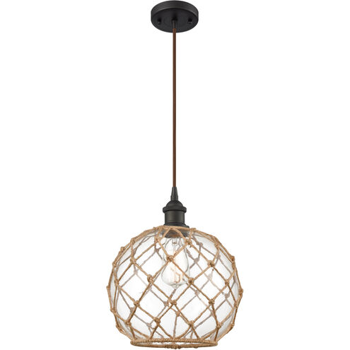 Ballston Large Farmhouse Rope LED 10 inch Oil Rubbed Bronze Mini Pendant Ceiling Light in Clear Glass with Brown Rope, Black Textured, Ballston