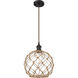 Ballston Large Farmhouse Rope LED 10 inch Oil Rubbed Bronze Mini Pendant Ceiling Light in Clear Glass with Brown Rope, Black Textured, Ballston