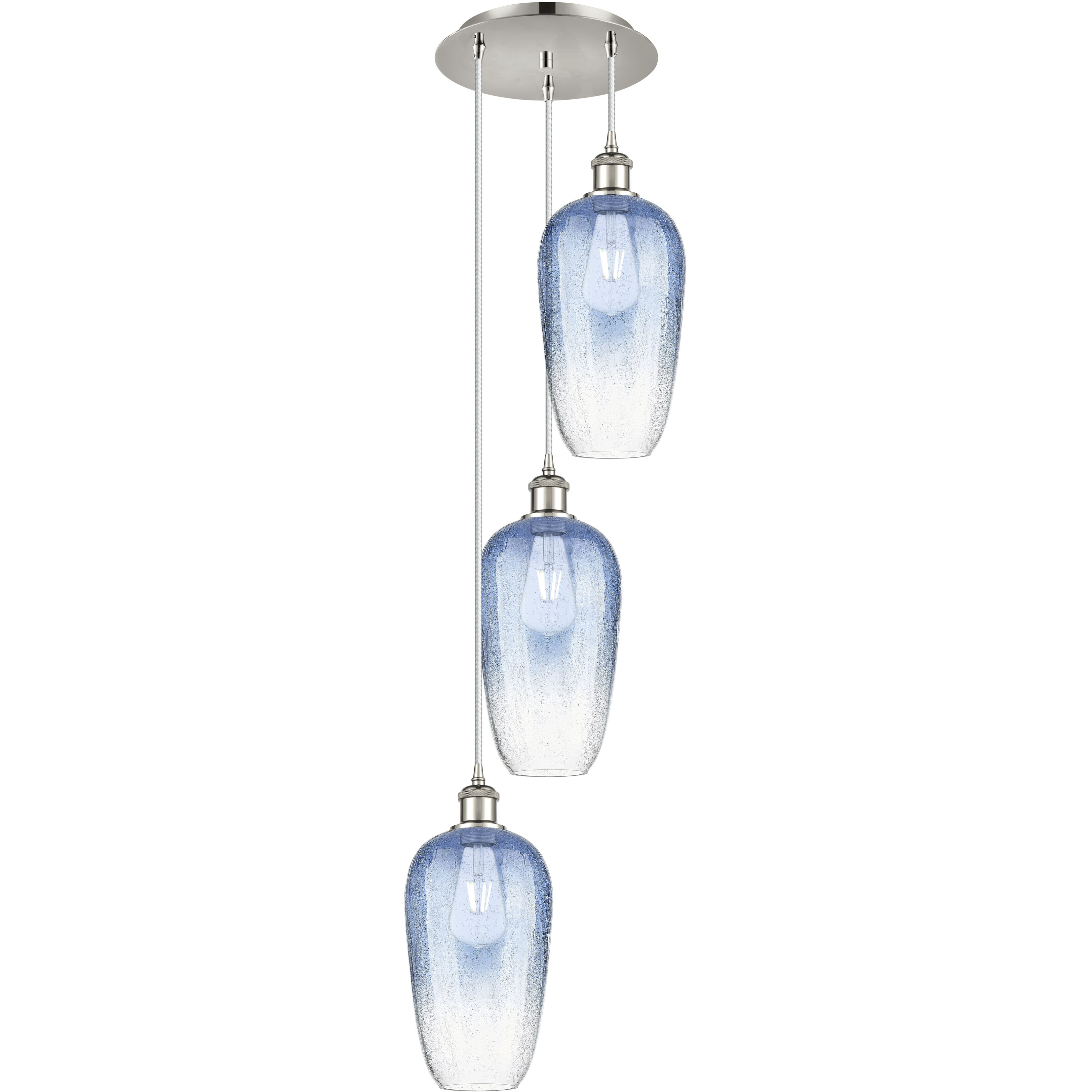 Ballston Brookhaven Flute 3 Light 13.5 inch Polished Nickel Multi Pendant Ceiling Light in Sapphire Blue Glass
