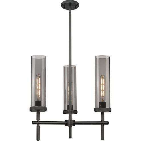 Lincoln 3 Light 21.25 inch Matte Black Pendant Ceiling Light in Plated Smoke Glass