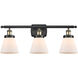 Ballston Small Cone 3 Light 26 inch Black Antique Brass Bath Vanity Light Wall Light in Matte White Glass