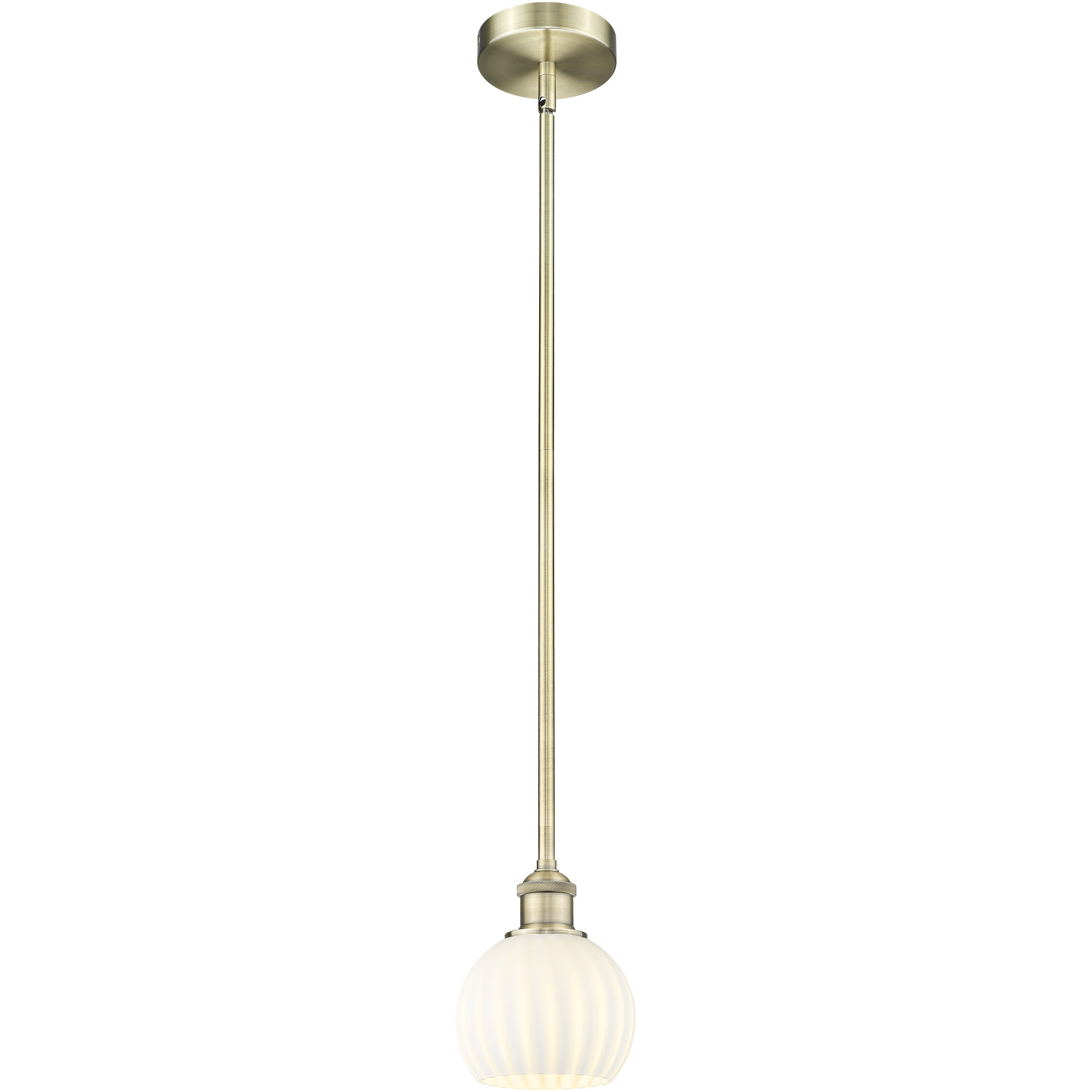 Edison White Venetian 1 Light 6 inch Antique Brass Stem Hung Mini Pendant Ceiling Light