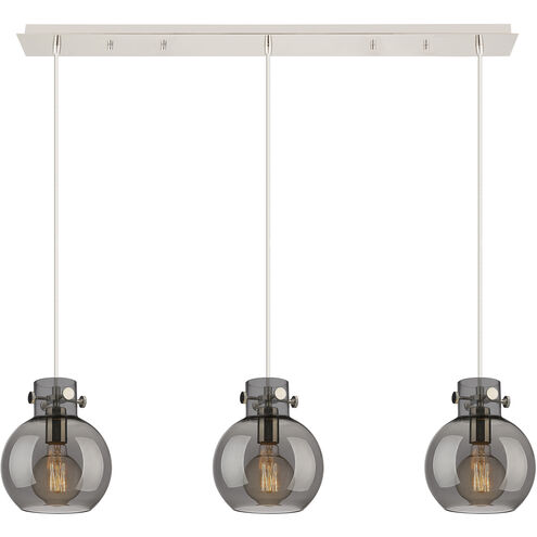 Newton Sphere 3 Light 39.75 inch Polished Nickel Linear Pendant Ceiling Light in Light Smoke Glass