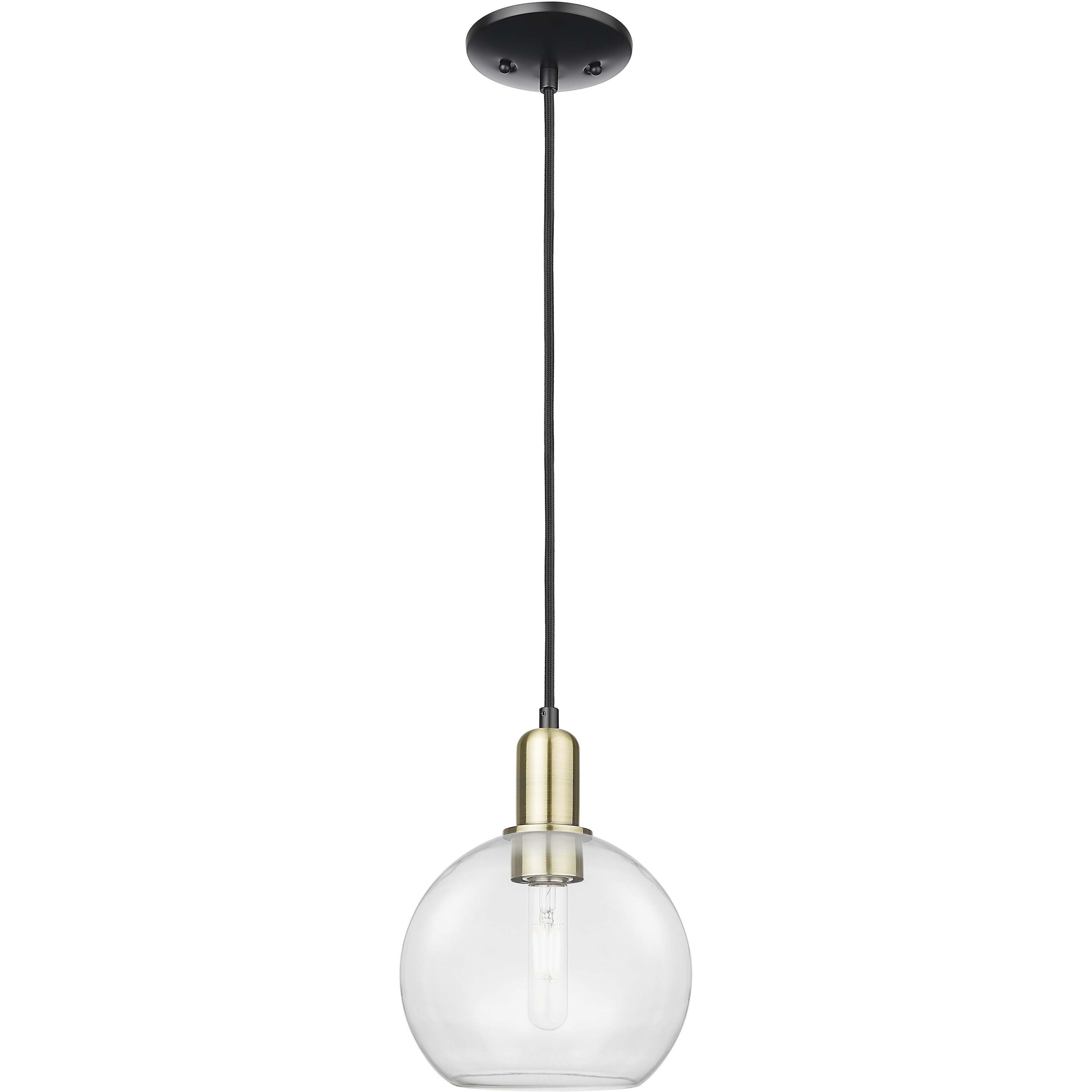 Arcadia Athens 1 Light 8 inch Black Antique Brass Mini Pendant Ceiling Light in Clear