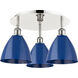 Ballston Dome 3 Light 19.25 inch Polished Nickel Flush Mount Ceiling Light in Blue