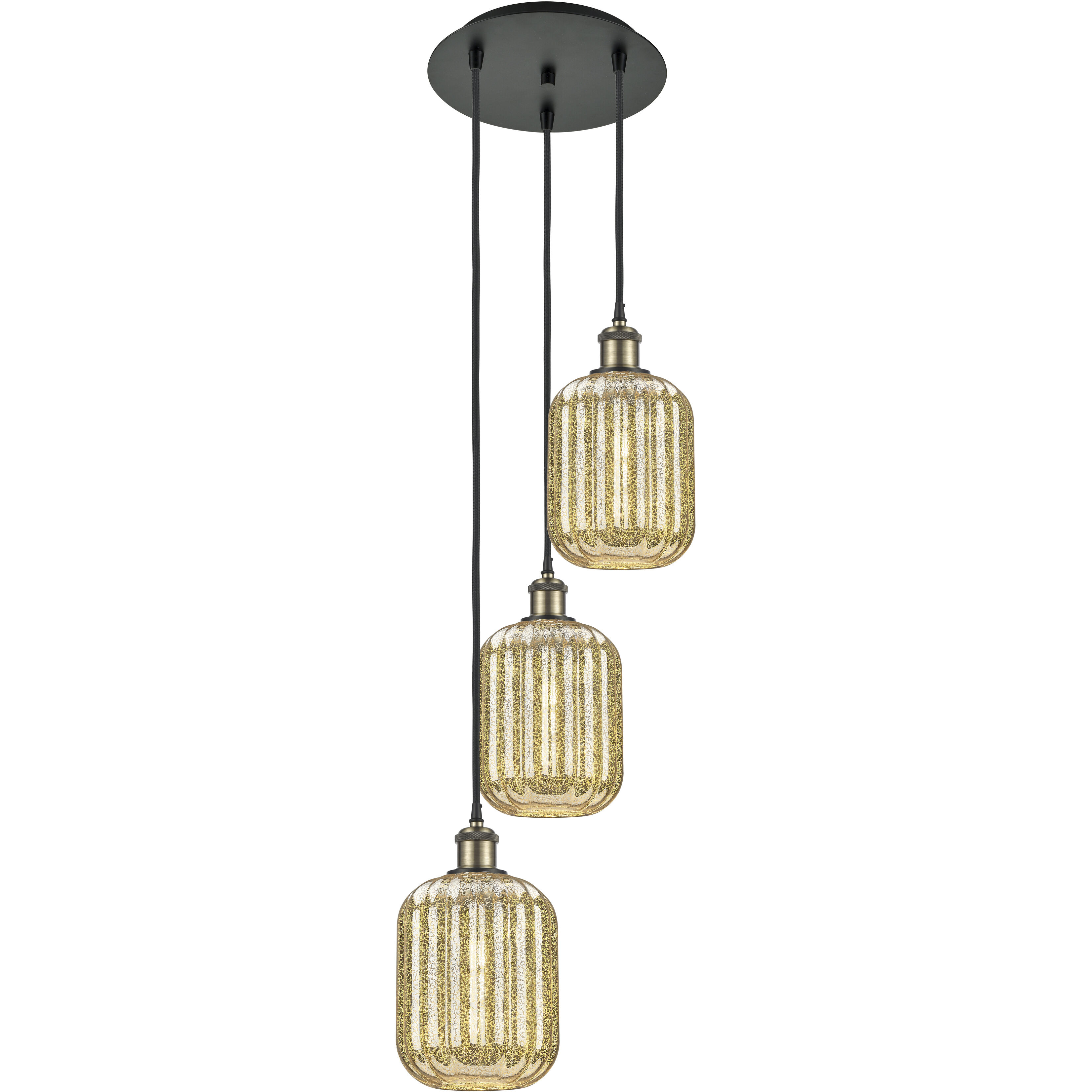 Ballston Preston 3 Light 13.25 inch Black Antique Brass Multi Pendant Ceiling Light in Mercury