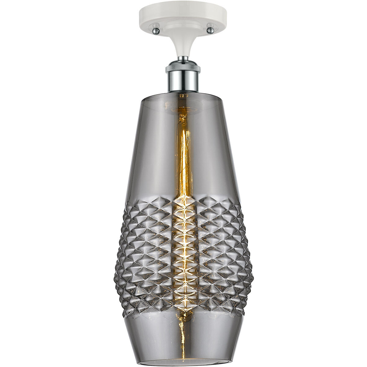 Ballston Windham LED 7 inch White and Polished Chrome Semi-Flush Mount Ceiling Light in Plated Smoke Glass