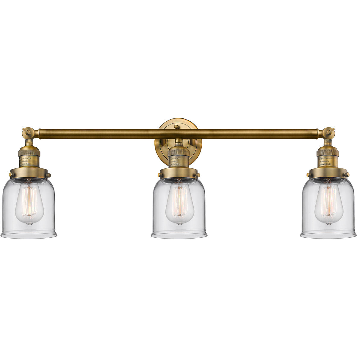 Franklin Restoration Small Bell LED 30 inch Brushed Brass Bath Vanity Light Wall Light in Clear Glass, Franklin Restoration