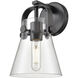 Pilaster II Cone Sconce Wall Light in Matte Black, Clear Glass