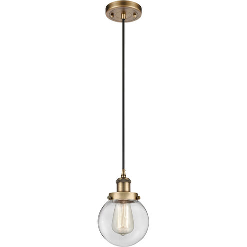 Ballston Beacon LED 6 inch Brushed Brass Mini Pendant Ceiling Light in Clear Glass, Black Textured