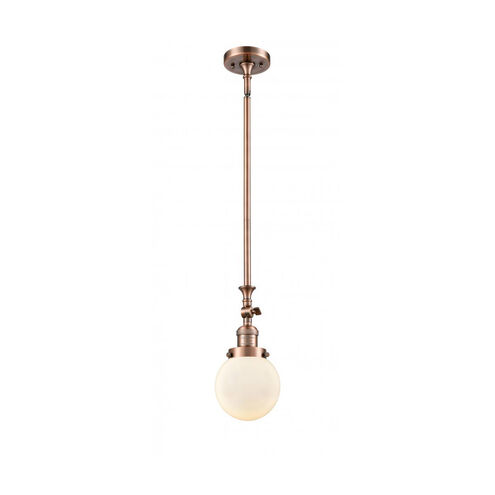 Franklin Restoration Beacon LED 6 inch Antique Copper Mini Pendant Ceiling Light in Matte White Glass, Franklin Restoration