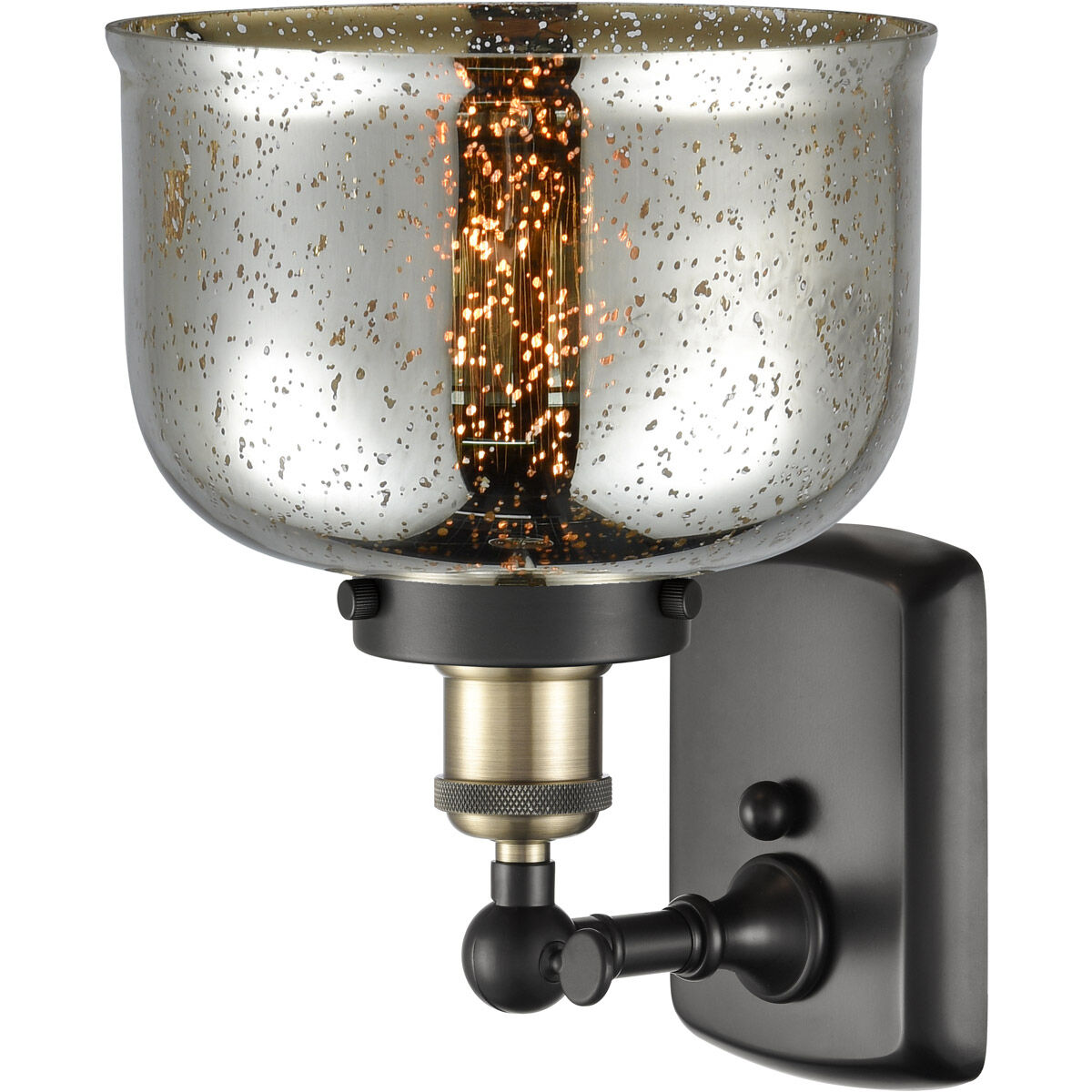 Ballston Bell LED 8 inch Black Antique Brass Sconce Wall Light in Silver Plated Mercury Glass