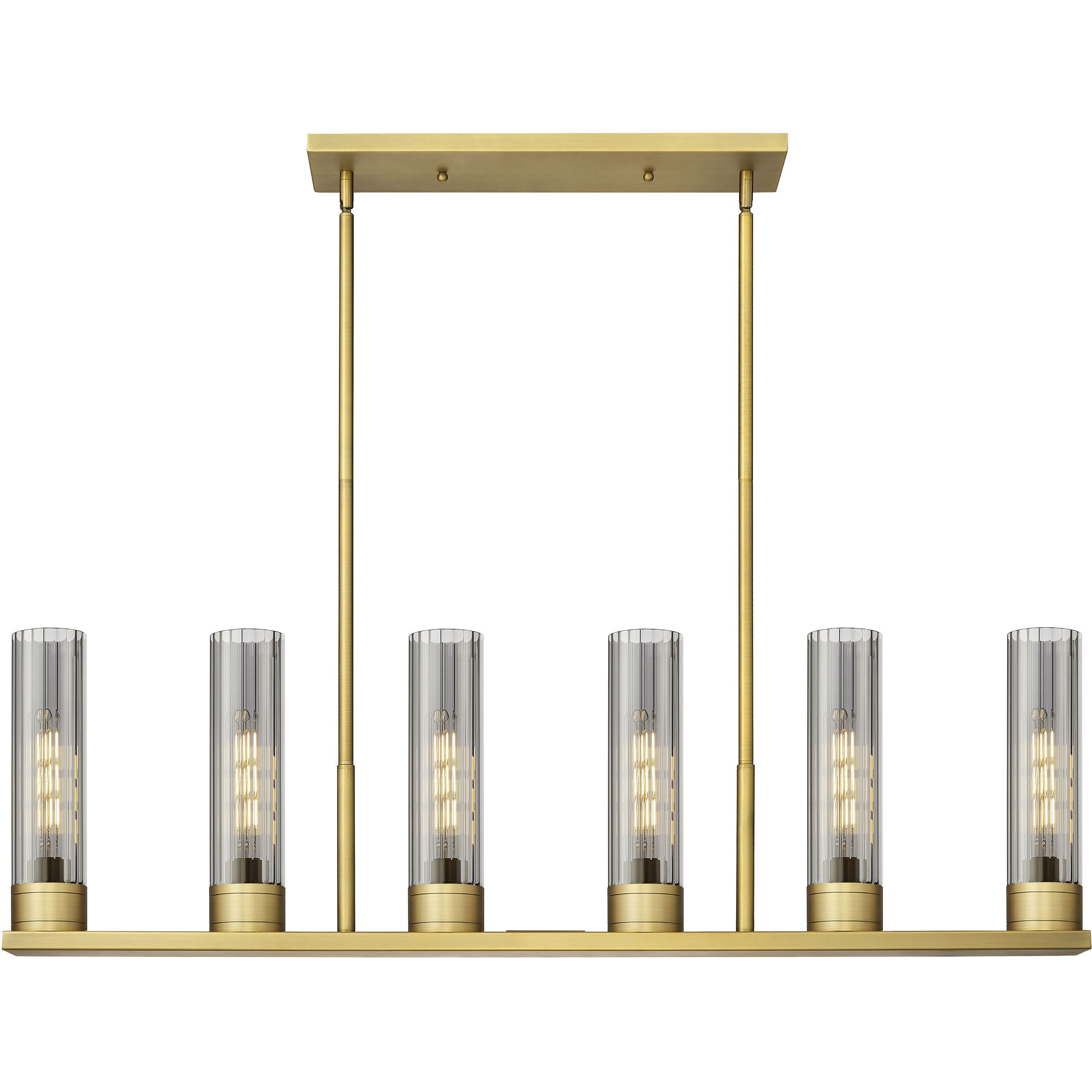 Empire 6 Light 44.25 inch Brushed Brass Linear Pendant Ceiling Light in Plated Smoke Glass