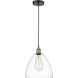Edison Dome 1 Light 12 inch Black Antique Brass Mini Pendant Ceiling Light in Clear Glass