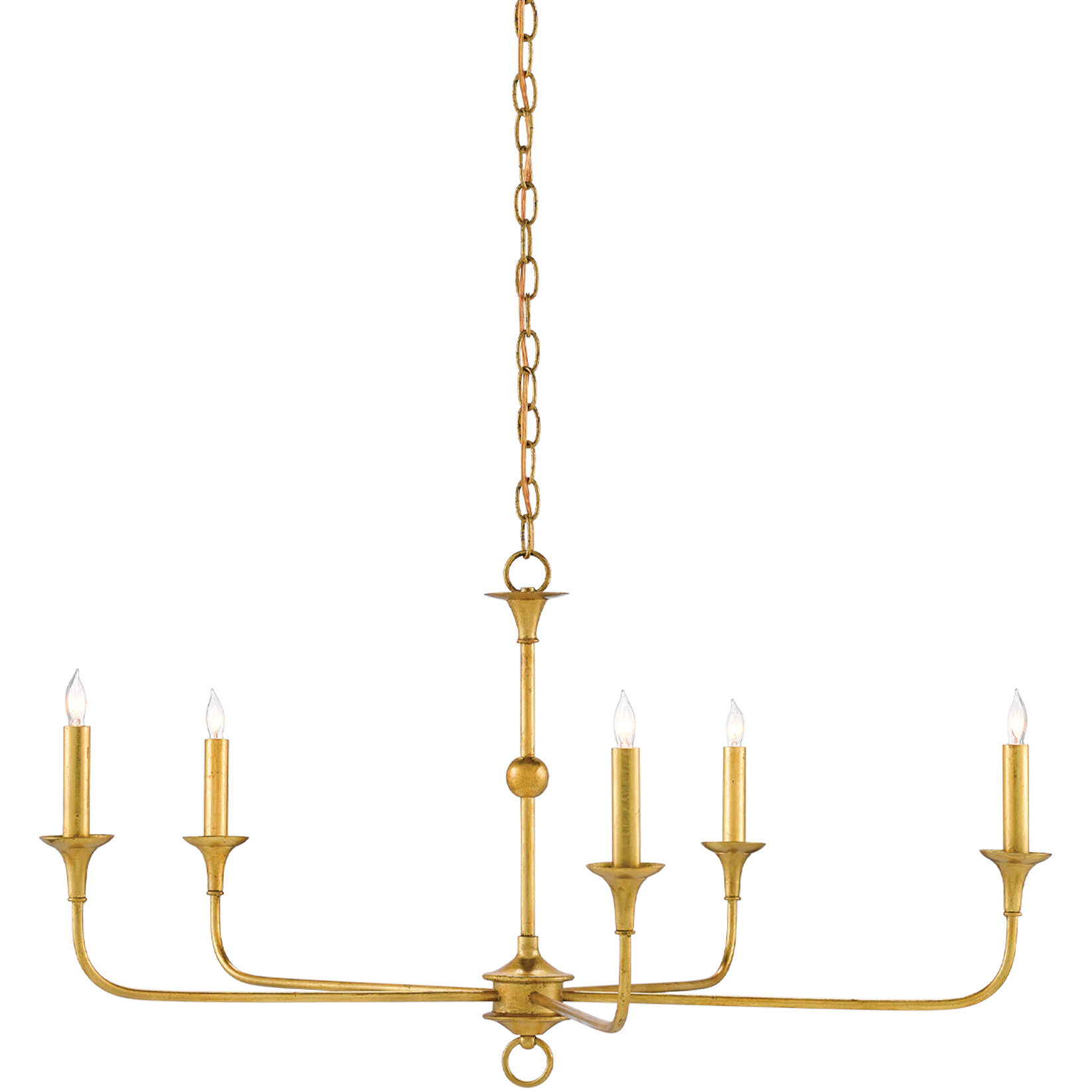 Nottaway 5 Light 36 inch Contemporary Gold Leaf Chandelier Ceiling Light, Small