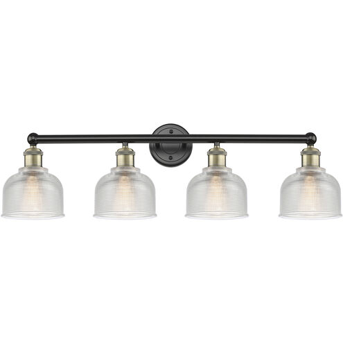 Dayton 4 Light 32.5 inch Black Antique Brass Bath Vanity Light Wall Light in Clear