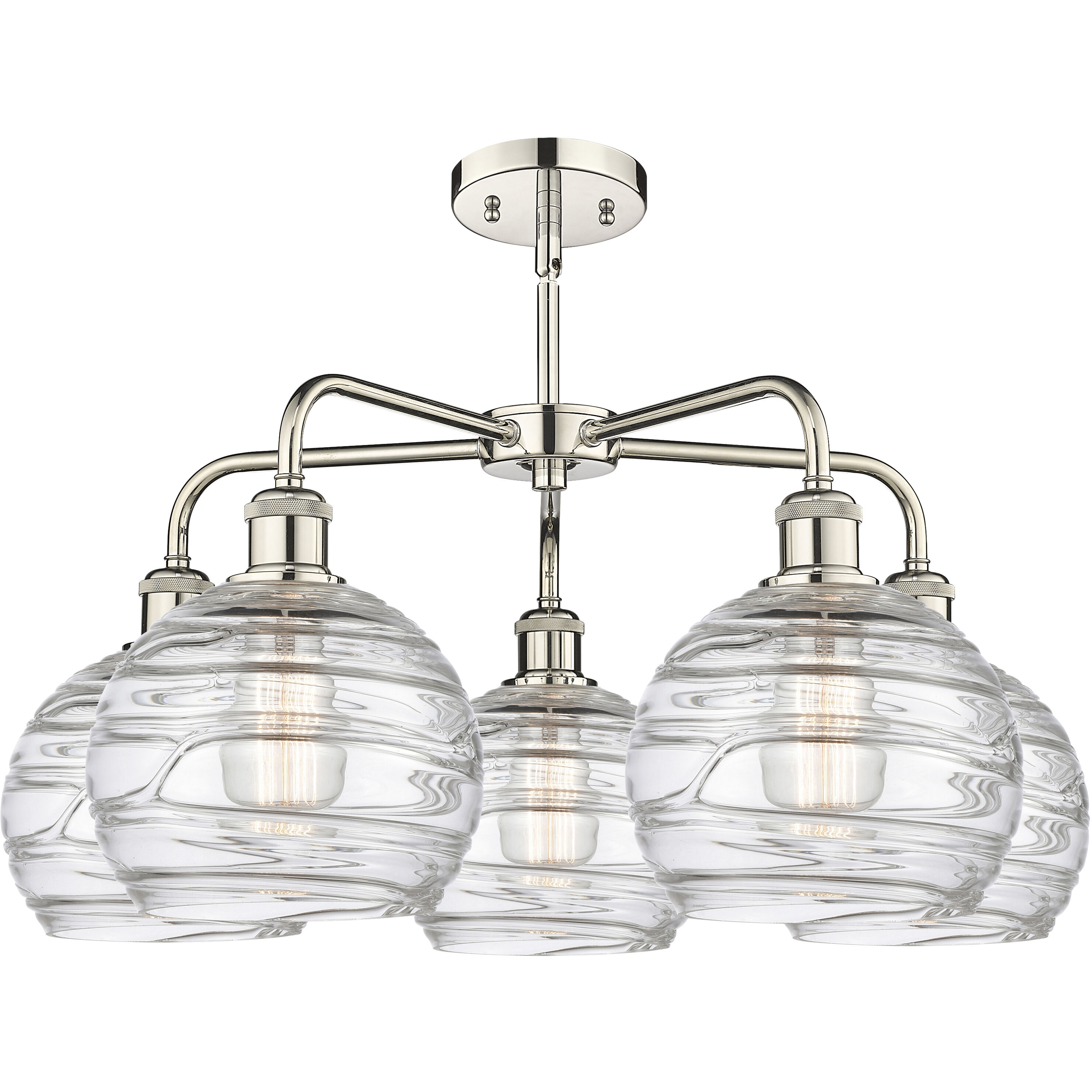 Athens Deco Swirl 5 Light 26 inch Polished Nickel Chandelier Ceiling Light in Clear Deco Swirl