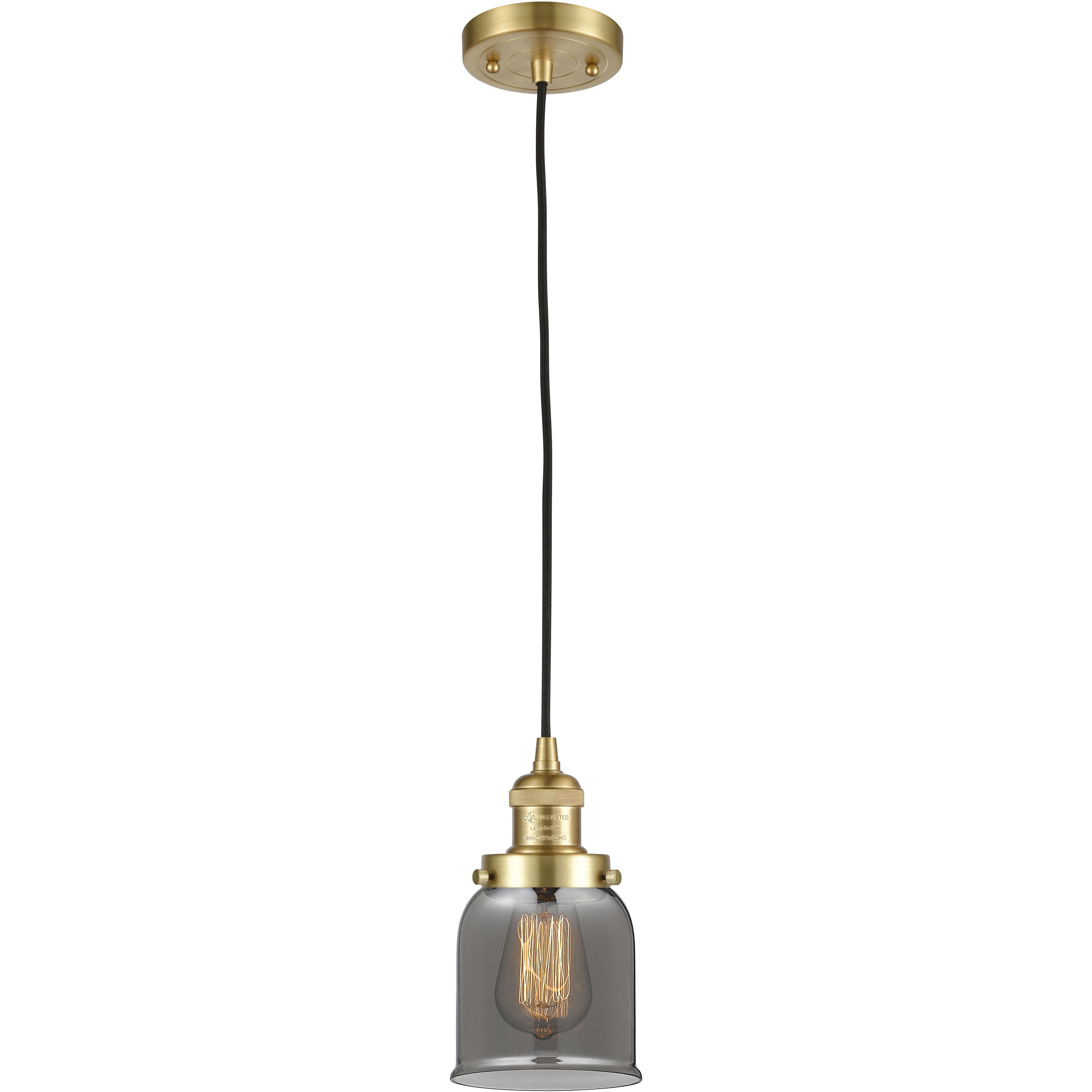 Franklin Restoration Bell 1 Light 5 inch Satin Gold Mini Pendant Ceiling Light in Incandescent, Plated Smoke, Franklin Restoration