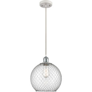 Ballston Large Farmhouse Chicken Wire 1 Light 10 inch White and Polished Chrome Mini Pendant Ceiling Light in Clear Glass with Nickel Wire, Ballston