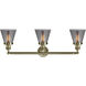 Franklin Restoration Small Cone 3 Light 30 inch Antique Brass Bath Vanity Light Wall Light in Incandescent, Plated Smoke Glass, Franklin Restoration