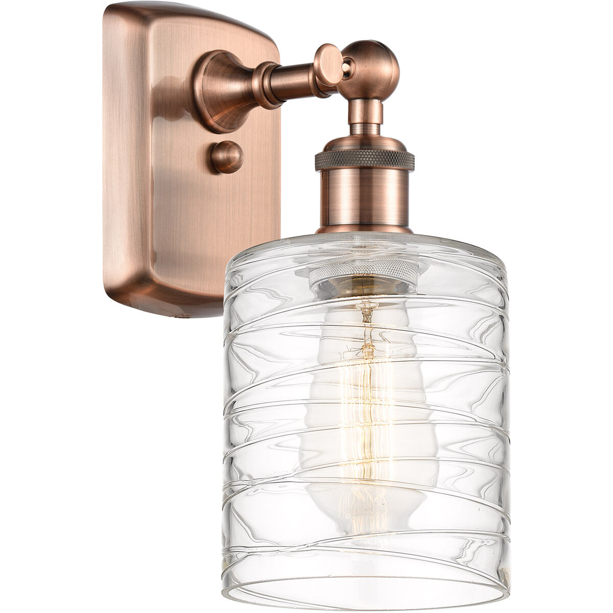 Ballston Cobbleskill LED 5 inch Antique Copper Sconce Wall Light in Deco Swirl Glass