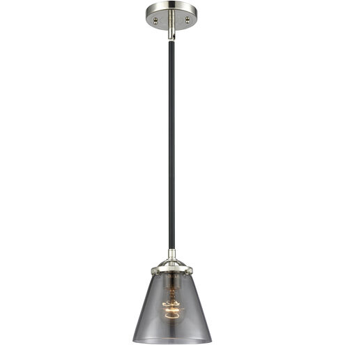 Nouveau Cone LED 6.25 inch Black Polished Nickel Mini Pendant Ceiling Light in Plated Smoke Glass, Nouveau