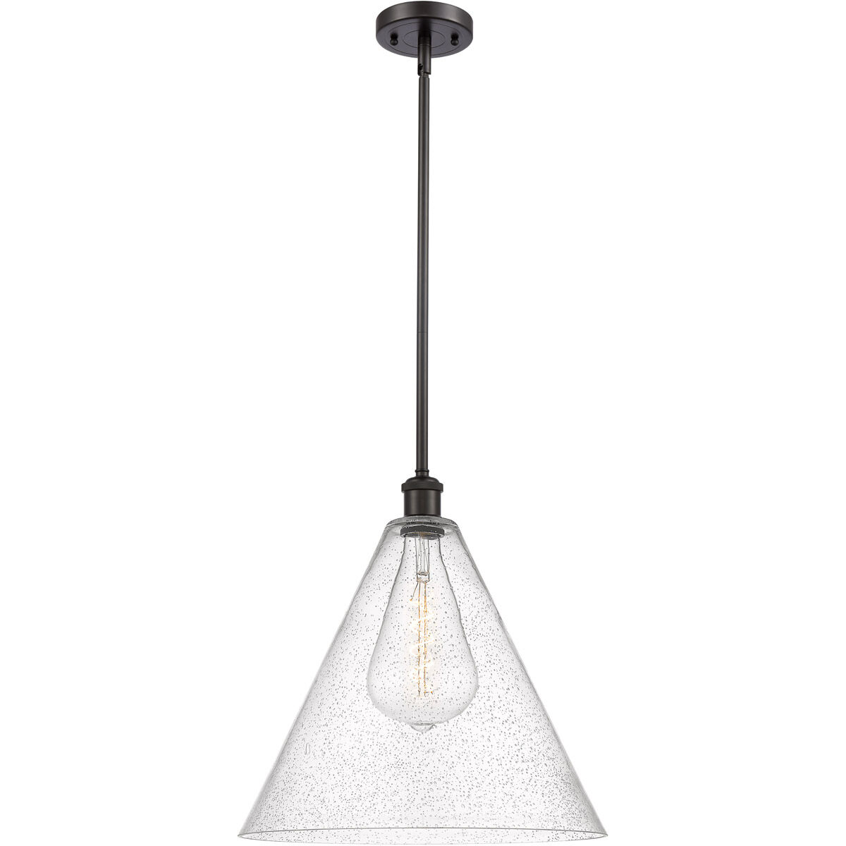 Ballston Cone 1 Light 16 inch Oil Rubbed Bronze Pendant Ceiling Light in Seedy Glass