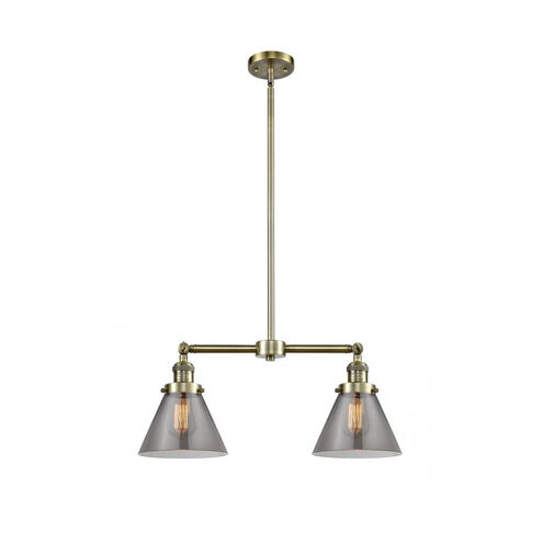 Franklin Restoration Large Cone LED 21 inch Antique Brass Chandelier Ceiling Light in Plated Smoke Glass, Franklin Restoration