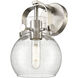 Pilaster II Sphere Sconce Wall Light in Satin Nickel, Seedy Glass