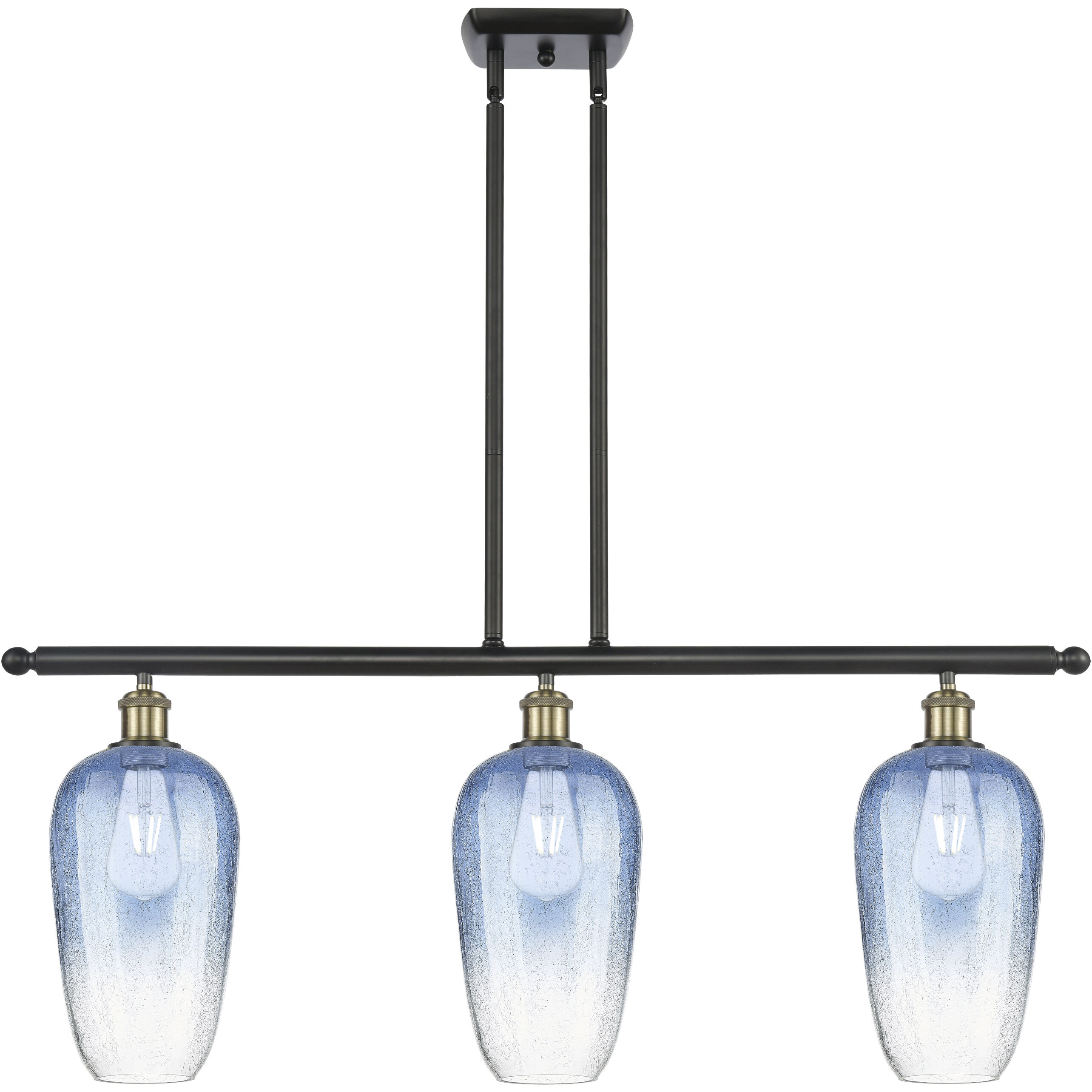 Ballston Brookhaven Flute Island Light Ceiling Light in Black Antique Brass, Sapphire Blue Glass
