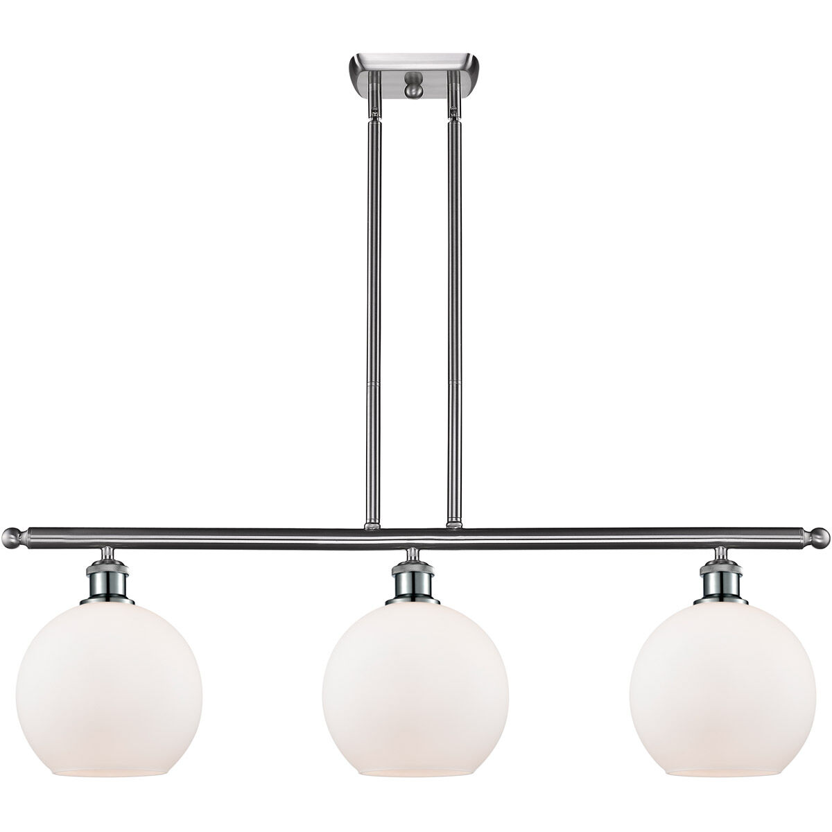 Ballston Athens 3 Light 36 inch Brushed Satin Nickel Island Light Ceiling Light in Matte White Glass, Ballston