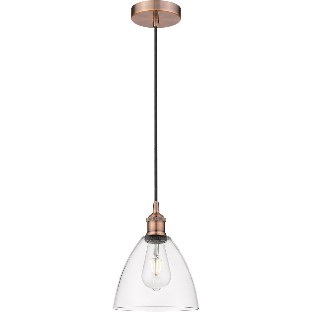 Edison Dome LED 7.5 inch Antique Copper Mini Pendant Ceiling Light in Clear Glass
