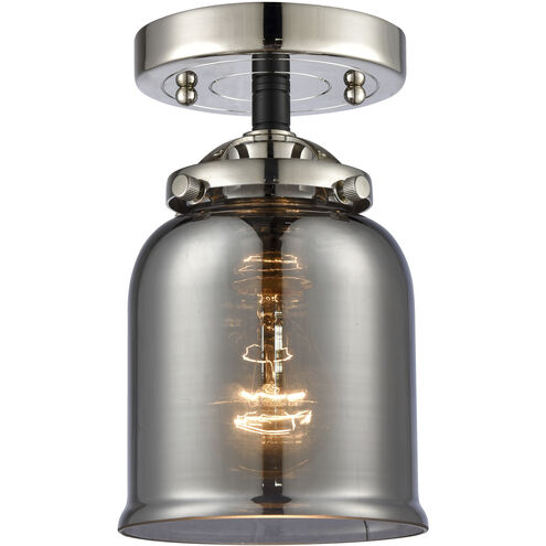 Nouveau Small Bell LED 5 inch Black Polished Nickel Semi-Flush Mount Ceiling Light in Plated Smoke Glass, Nouveau
