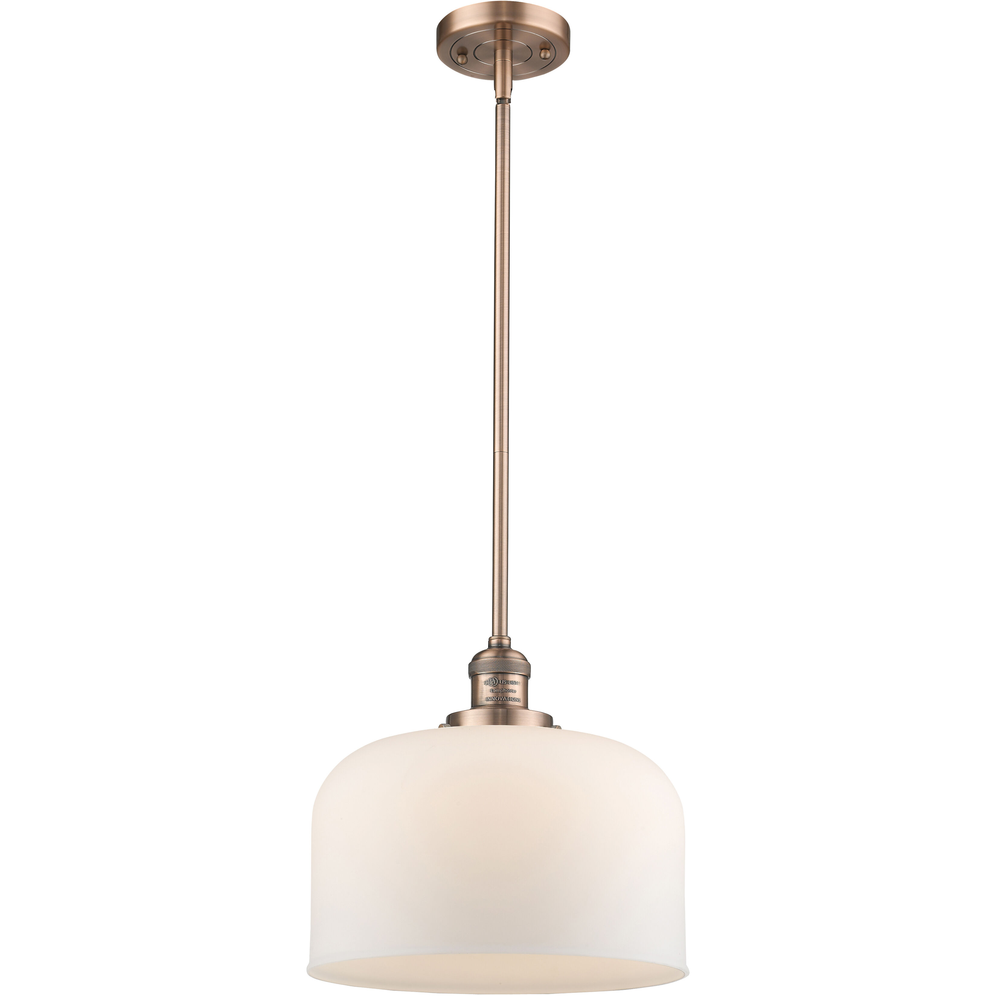Franklin Restoration Bell 1 Light 12 inch Antique Copper Mini Pendant Ceiling Light in Incandescent, Matte White, Franklin Restoration