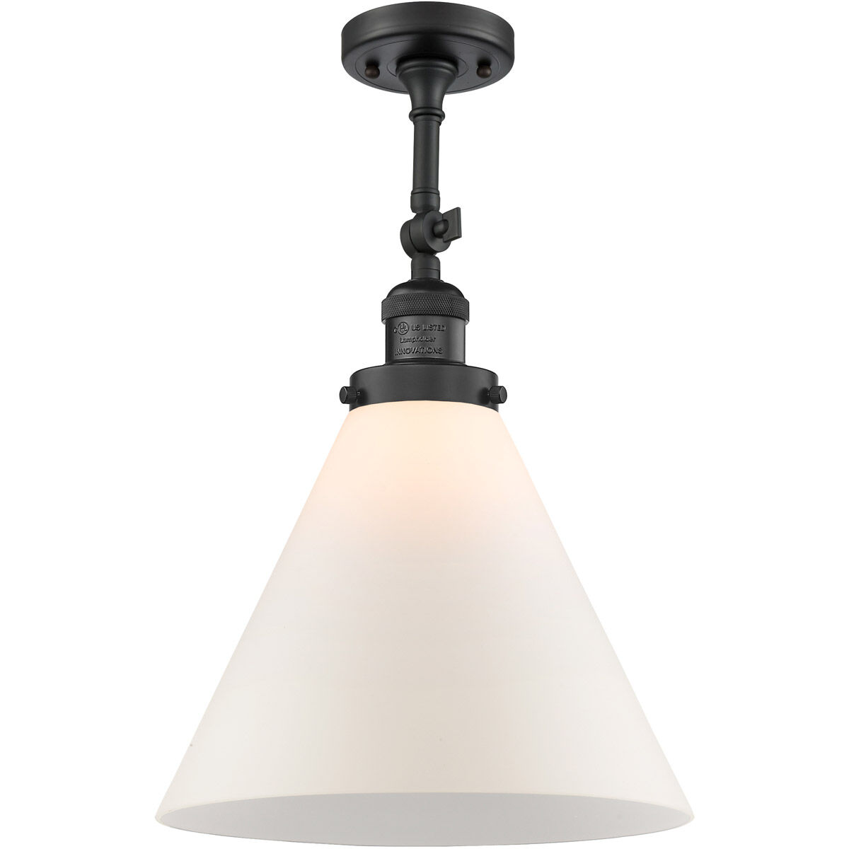 Franklin Restoration X-Large Cone LED 12 inch Matte Black Semi-Flush Mount Ceiling Light in Matte White Glass, Franklin Restoration