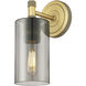 Crown Point Sconce Wall Light in Brushed Brass, Light Smoke Glass