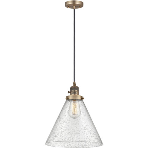 Franklin Restoration Cone 1 Light 12 inch Brushed Brass Mini Pendant Ceiling Light in Incandescent, Seedy