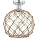 Edison Farmhouse Rope 1 Light 10 inch Polished Chrome Semi-Flush Mount Ceiling Light in Clear Glass with Brown Rope