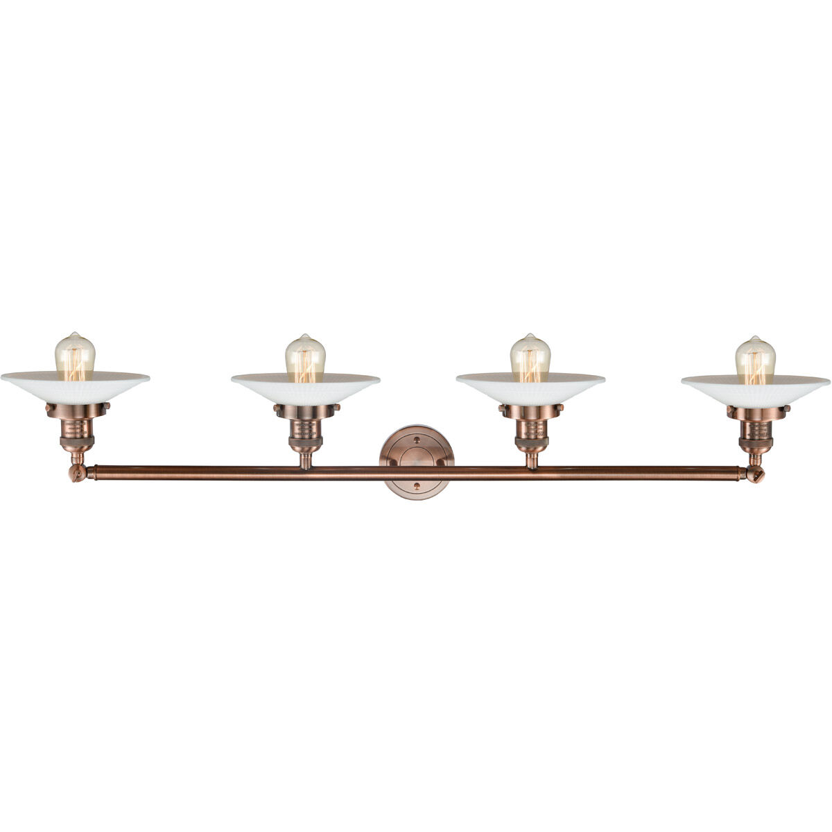 Franklin Restoration Halophane 4 Light 45 inch Antique Copper Bath Vanity Light Wall Light in Matte White Halophane Glass, Franklin Restoration