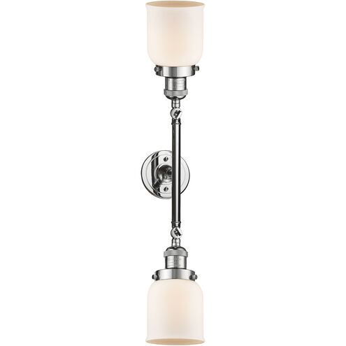 Franklin Restoration Small Bell 2 Light 16 inch Polished Chrome Bath Vanity Light Wall Light in Matte White Glass, Franklin Restoration